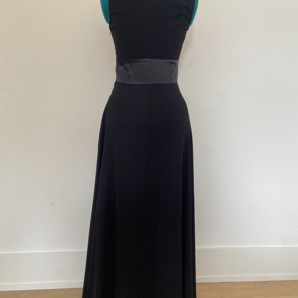 Black Tuxedo High Low Chiffon Dress with Slit & Sheer Plunging Neckline - Picture 10 of 11